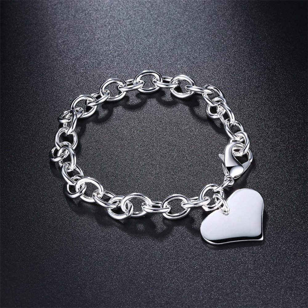 925 Silver Heart Chain Link Bracelet